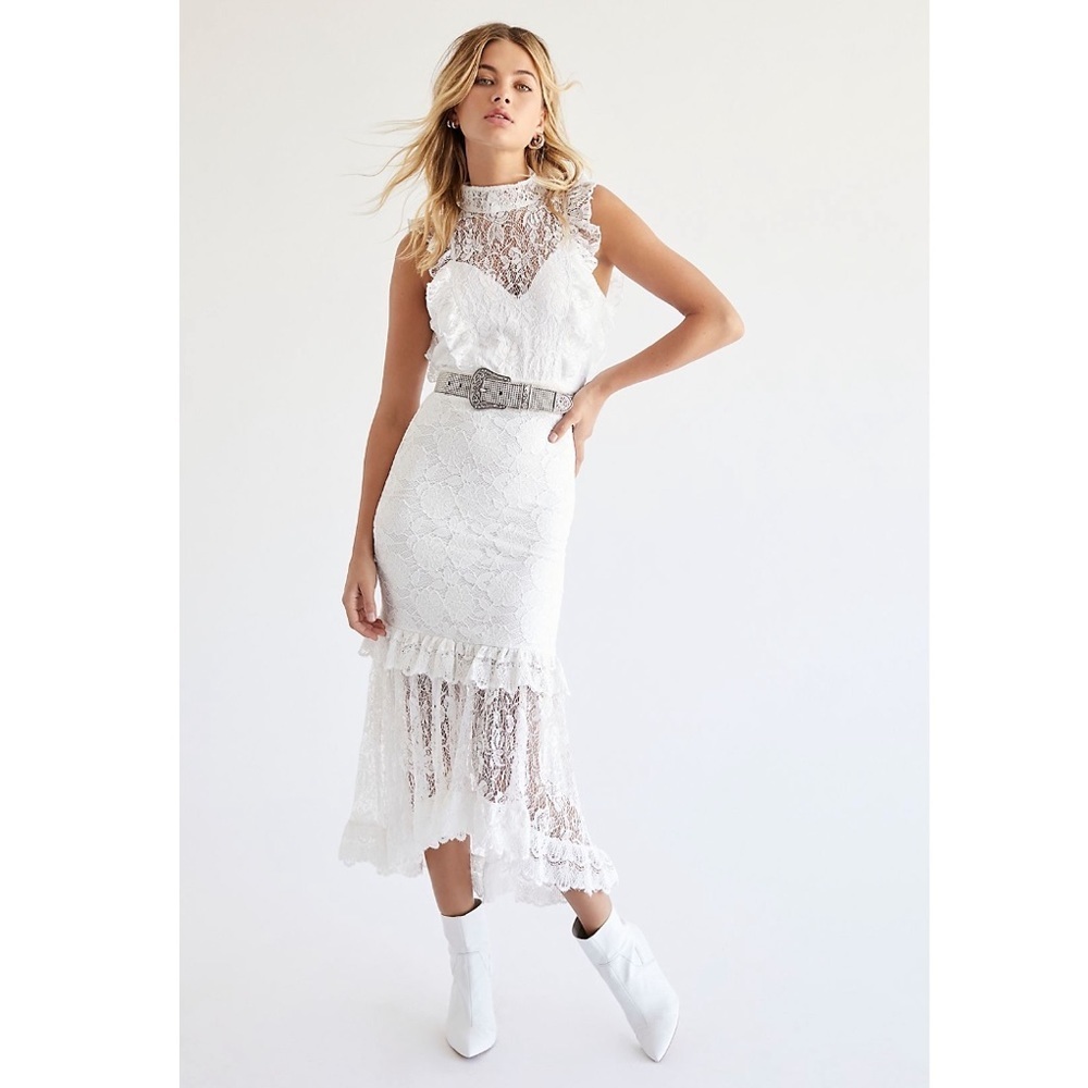 Free People Nightcap Victorian Apron Gown Lace Midi Dress White Bridal NWT M